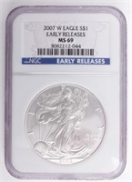 Coin 2007-W Silver Eagle NGC MS69 Early Release