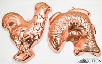 Copper Rooster & Fish JELLO molds Wall Plaques