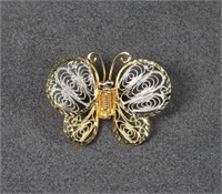 18K Gold Filigree Butterfly Clip Pin