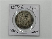 1855 O Seated Silver Half Dollar with Arrows
