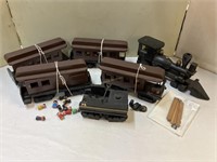 Handmade wooden Train Set. Engine, coal car,