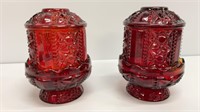 2  flashed glass ruby colored fairy lamps