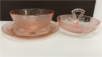 Pink dish set, Arcoroc floral bowl, middle