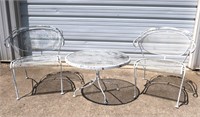 TWO WROUGHT IRON CHAIRS W/ TABLE