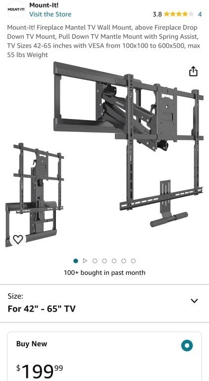 PULL DOWN TV WALL MOUNT (OPEN BOX, NEW)