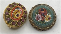 Vintage Pair Micro Mosaic Brooches Pins