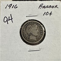 1916 BARBER SILVER DIME