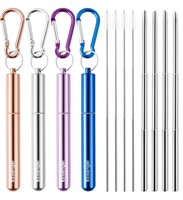Reusable Straw Collapsible Stainless Steel 4 Pk