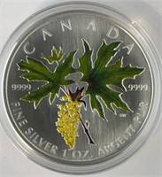 2005 1Oz Fine Silver Maple Leaf Colored $5 Coin