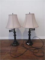PAIR OF OIL RUBBED BRONZE BEDSIDE TABLE LAMPS