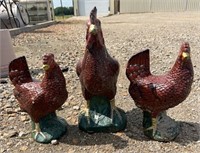 3 Rooster Statues