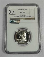 1965 SMS  Washington Quarter   NGC MS-67