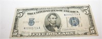 1934 Series Blue Seal $5.00 Note Currency