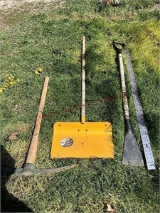 Steel shovel, pick, heavy duty scraper