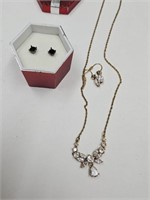 Avon Rhinestone Necklace & Earring Set  +