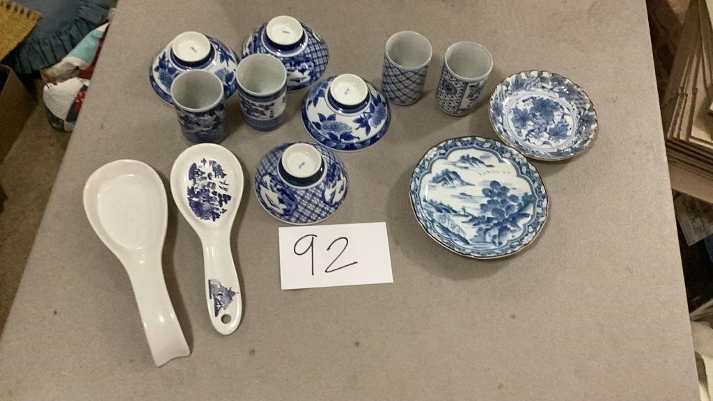 Miscellaneous blue and white dishes includes a