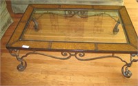 Coffee Table W/ Leather Top & Beveled Glass Inset*