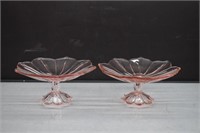 2 Pink Depression Glass Pedestal Bowls