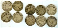 1893-1914 Barber 25c Nice Good 10pc Lot