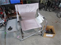 folding chair & box of items