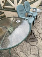 Round Outdoor Table, (2) Chairs & Foot Stool