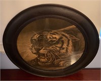 Vintage Round Framed Tiger Artwork