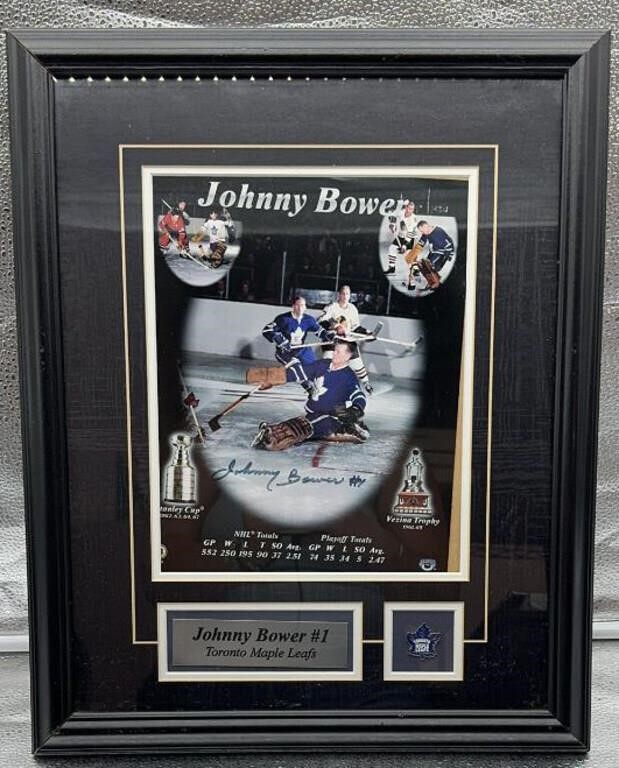 Johnny Bower 15x17in signed hockey framed picture