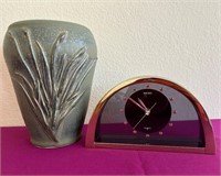 Seiko Mantle Clock and Art Pottery Vase