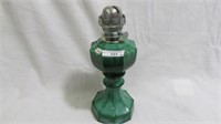 green/chocolate glass 2 part oil lamp