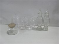 Assorted Glass Decanters & Jars Tallest 13.5"