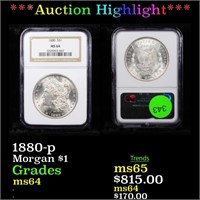 *Highlight* 1880-p Morgan $1 Graded ms64