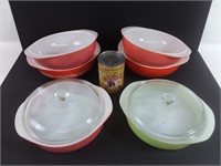 Pyrex: 6 bols dont 2 avec couvercles, vintage