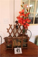 Vintage Wooden Wall Pocket & Faux Orchid(R1)