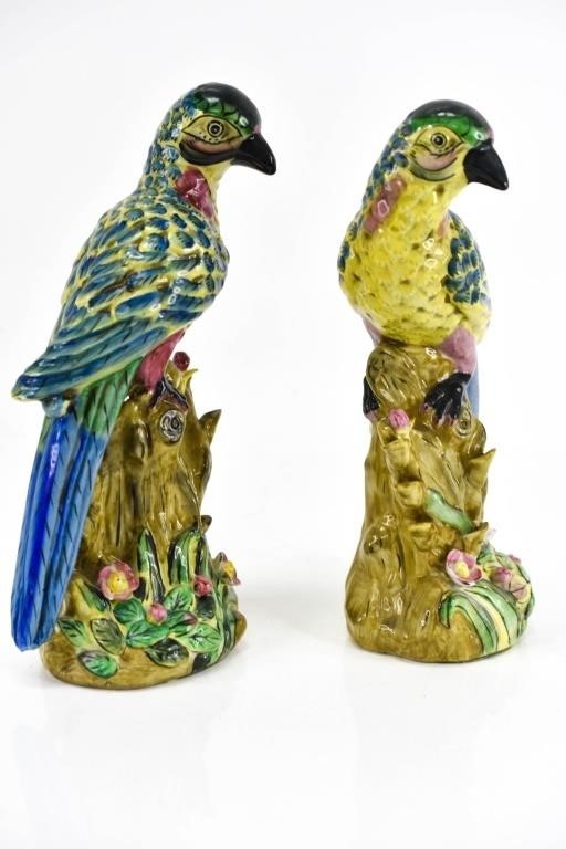 Pair of Chinese Porcelain Parrots 19th Century