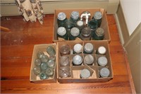 Lot of aqua canning jars with lids and Rumford