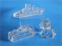 VTG CLEAR GLASS CANDY CONTAINERS,BOAT,TANK,DOG