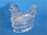 LARGE VTG CLEAR GLASS ROOSTER CANDY CONTAINER