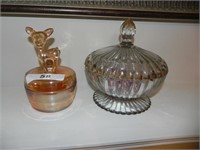 Glass Fawn Powder Box, Glass Vintage Candy Dish