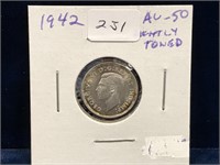 1942 Can Silver Ten Cent Piece  AU50  Toned