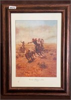 'Cowboy Roping a Steer' by CM Russell Framed Print