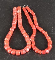 Two Strands Of Red Coral Beads
