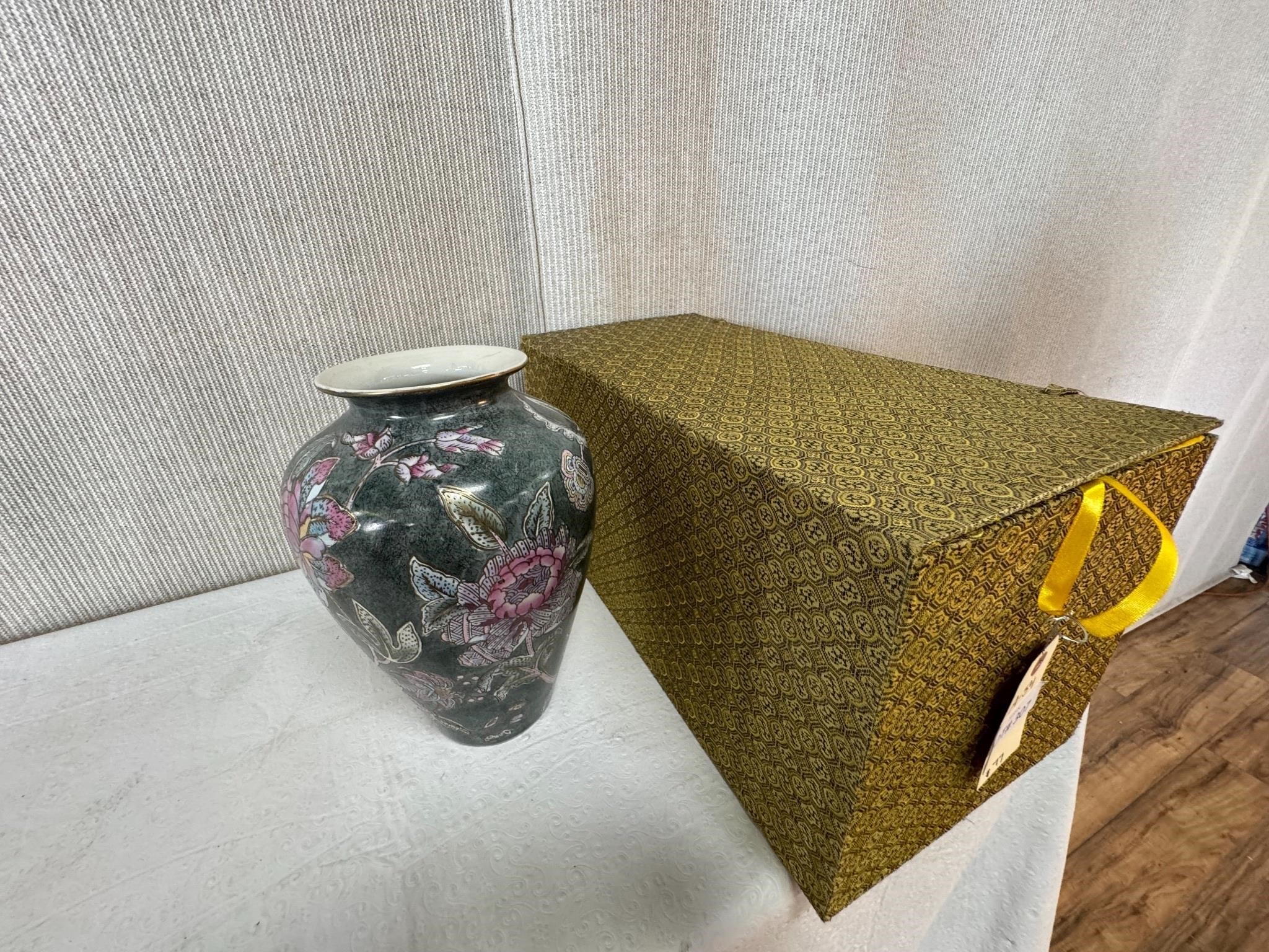 Toyo Chinese Floral Vase, Fabric Covered Box