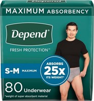 $51  Depend Men's Underwear, S/M, Grey, 80ct