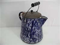 Large Enamel Cowboy Coffee Pot - Blue & White