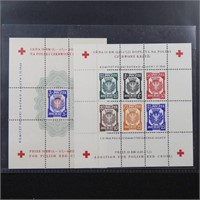 Poland Stamps 1945 Red Cross Souvenir Sheets Mint