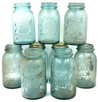 (9) Ball Perfect Mason Jars, Blue Glass