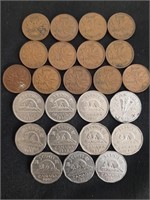 1940-1952 Canadian Nickel & Penny Lot - 24 Coins