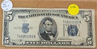 1934-D BLUE SEAL $5 SILVER CERTIFICATE