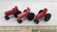 3 vintage rubber auburn tractor toys.  2 are