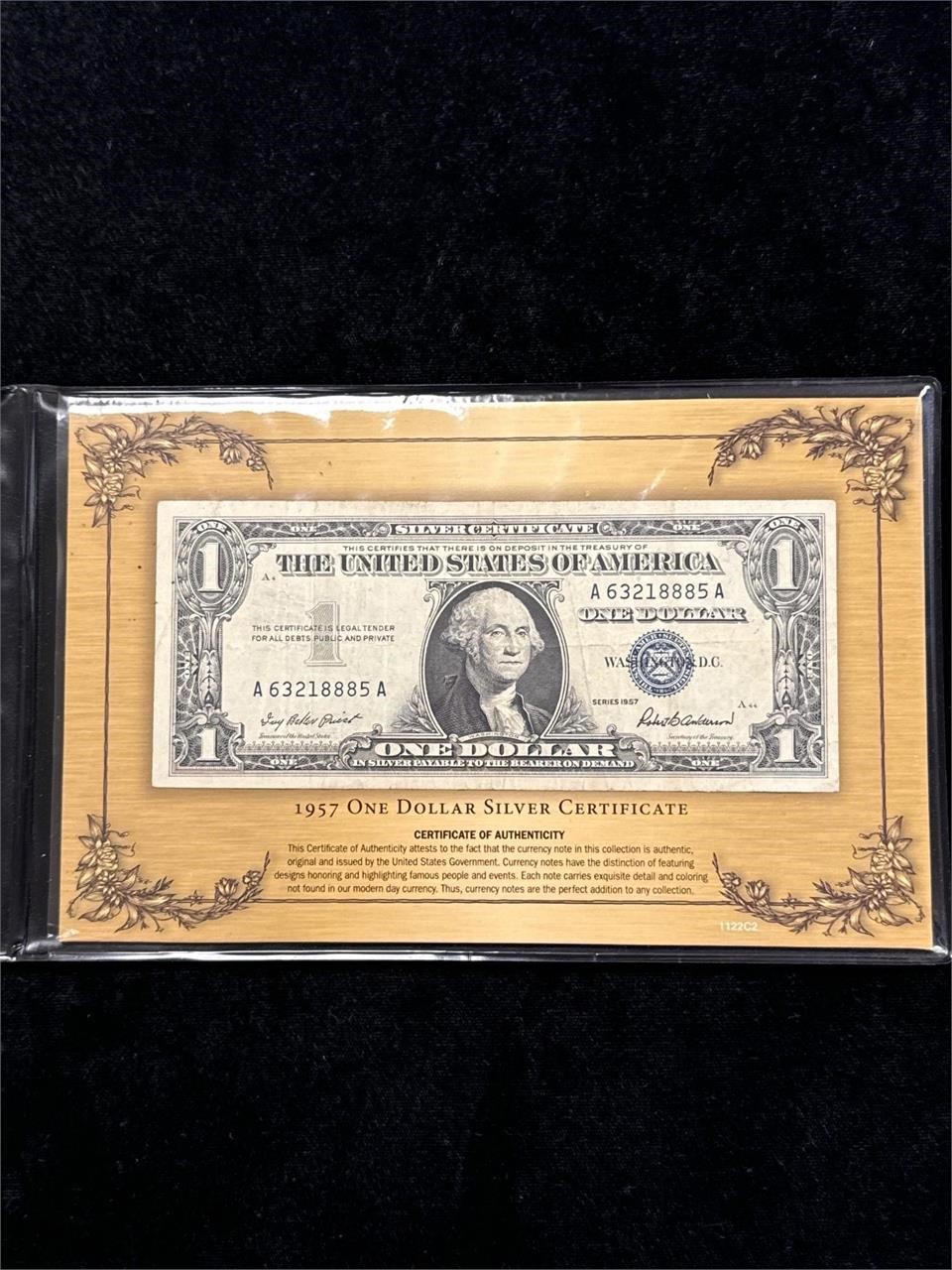 1957 $1 Silver Certificate with COA